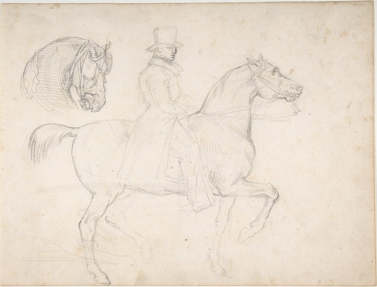 Mand til hest og studie af hestens hoved af Theodore Gericault
