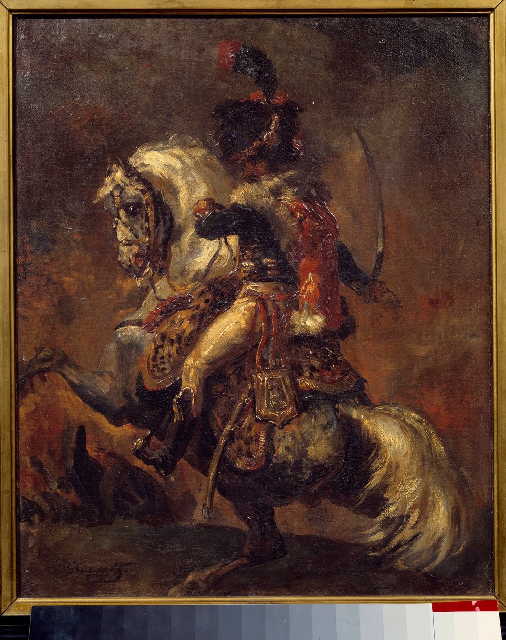 Jægerofficer til hest fra den kejserlige garde Charge-maleri af Theodore Gericault (1791-1824) 1800-tallet søn. 0,27x0,22 m bayonne, Musee Bonnat af Theodore Gericault