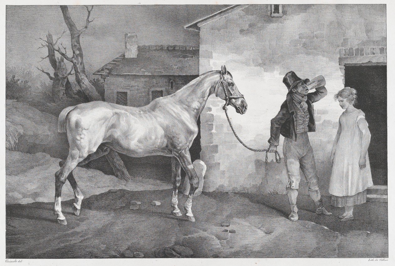 Gamle hest ved indgangen til et værtshus af Theodore Gericault