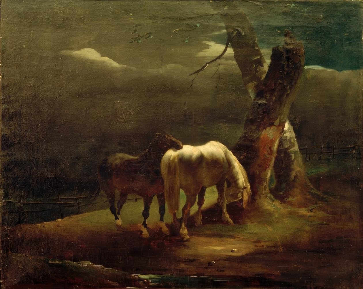 Heste i græsset af Theodore Gericault