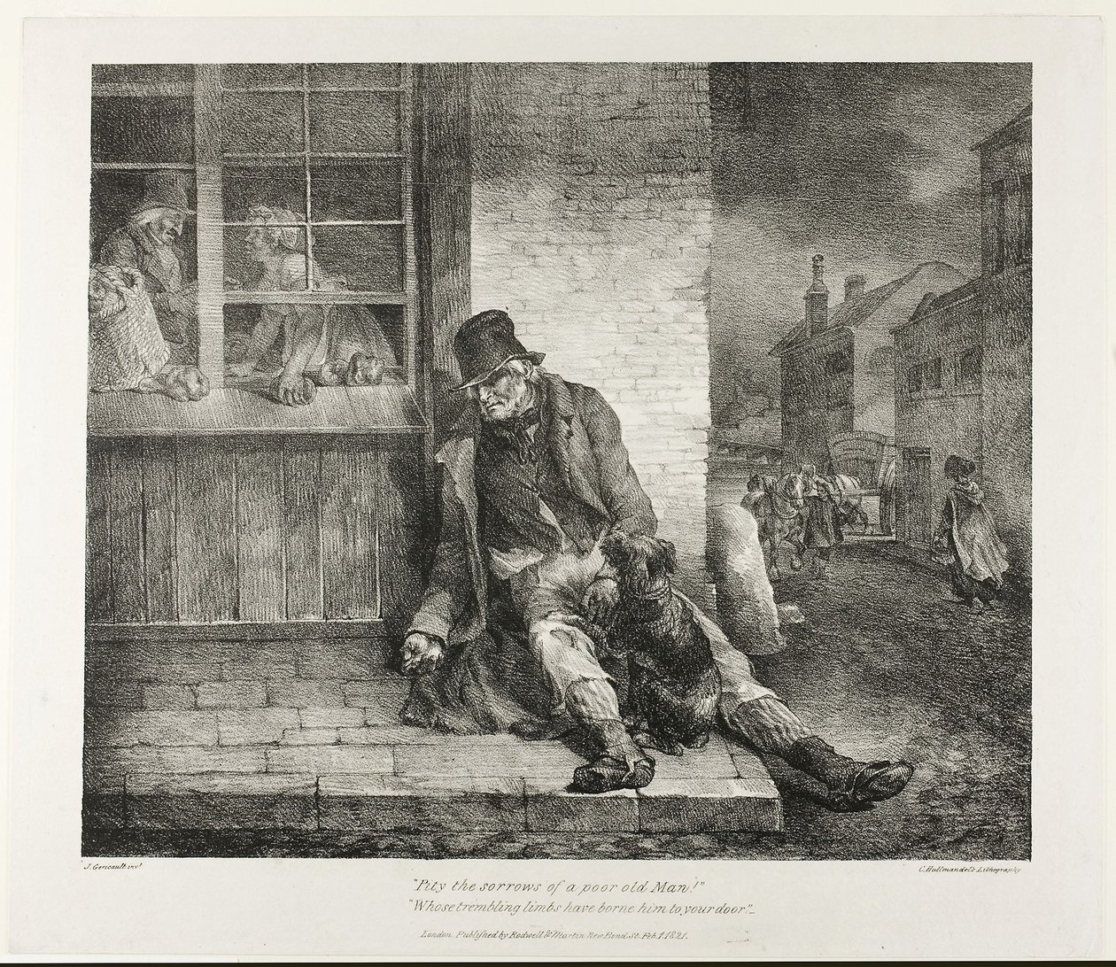 Pity the Sorrows of a Poor Old Man!... 1821 (litografi i sort på elfenbensfarvet vævet papir) af Theodore Gericault