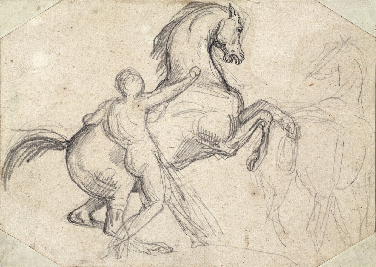 Opdrætshingst holdt af en nøgen mand af Theodore Gericault