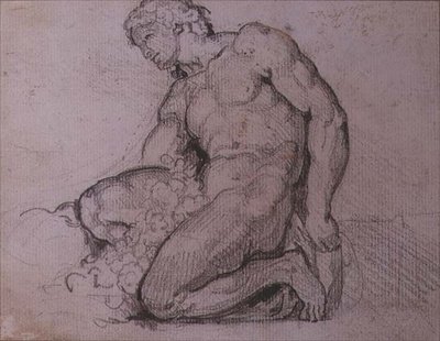 Siddende figur (blyant og brunt blæk) af Theodore Gericault