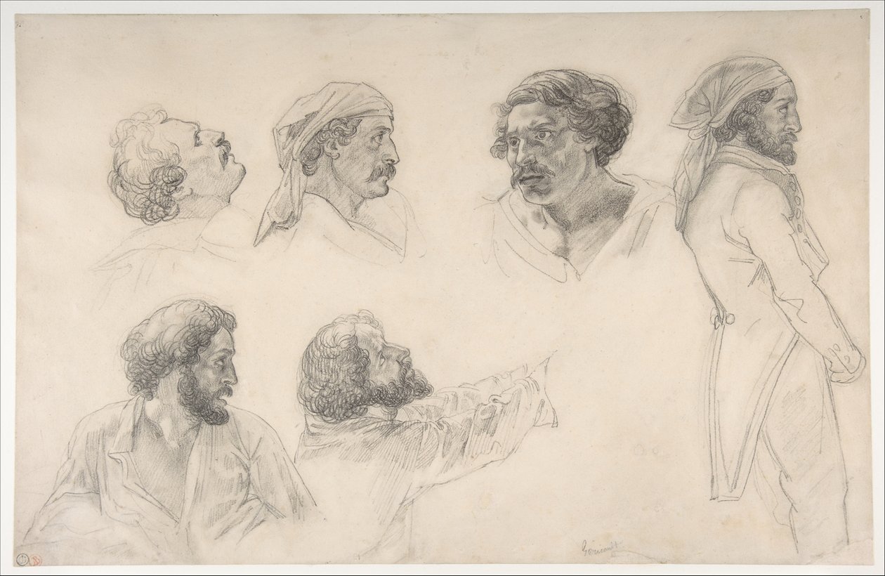 Seks studier til Corréard og Savigny i »Medusa-flåden« af Theodore Gericault
