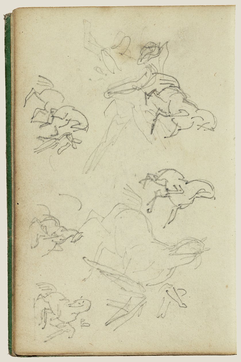 Seks studier af en mand ved siden af en brølende hest af Theodore Gericault