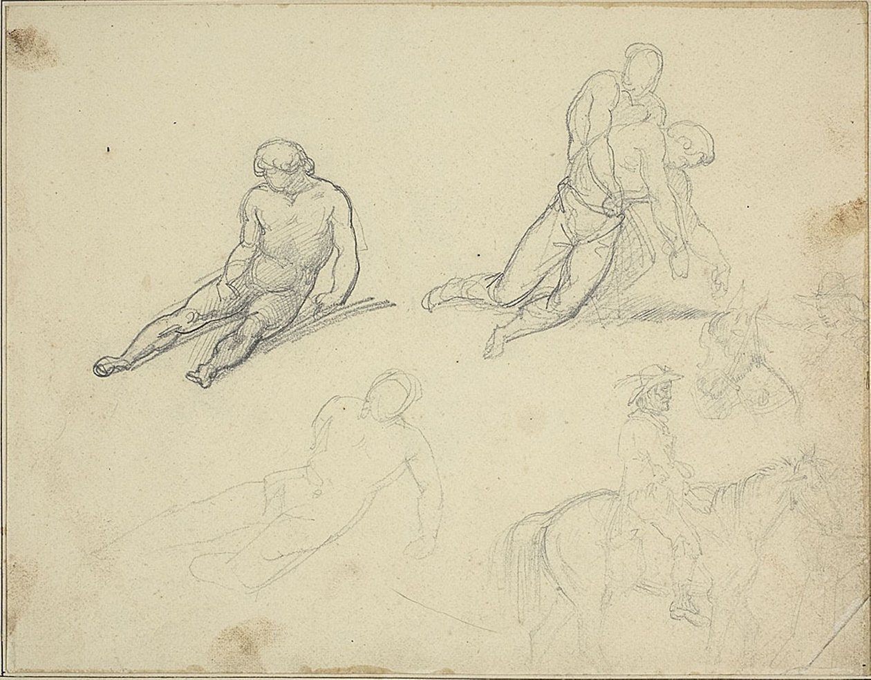 Skitser: Liggende nøgen, Mand støtter kroppen af af Theodore Gericault