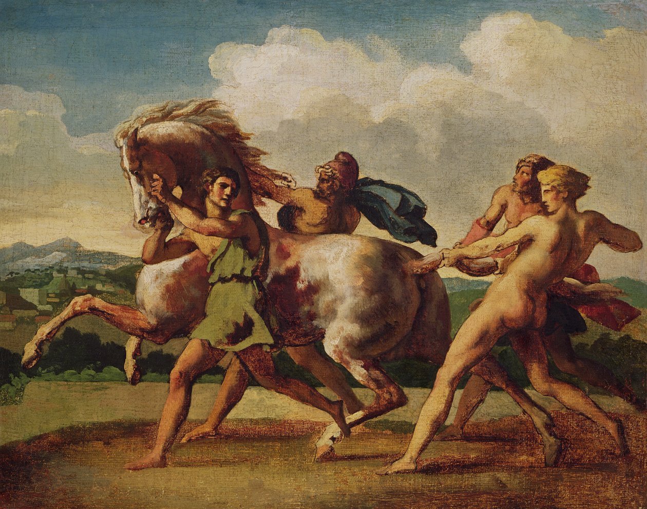 Slaver standser en hest, studerer til "The Race of the Barbarian Horses", 1817 af Theodore Gericault