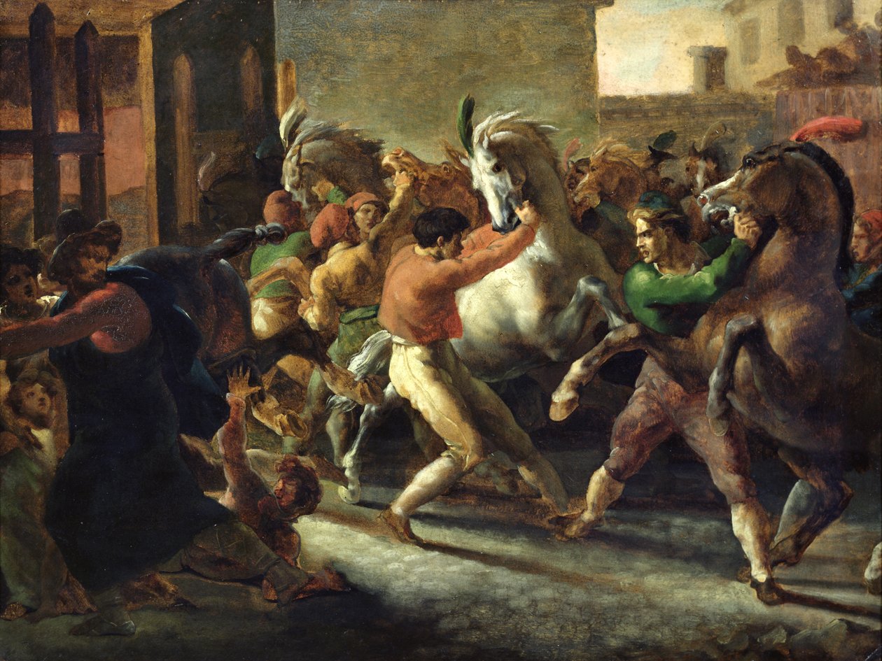 Studie til Barbarhestenes Race, 1817 af Theodore Gericault
