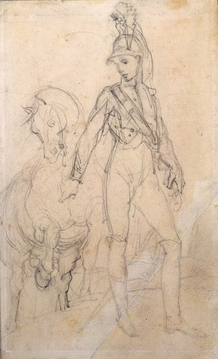 Studie af en dragon og hans hest af Theodore Gericault