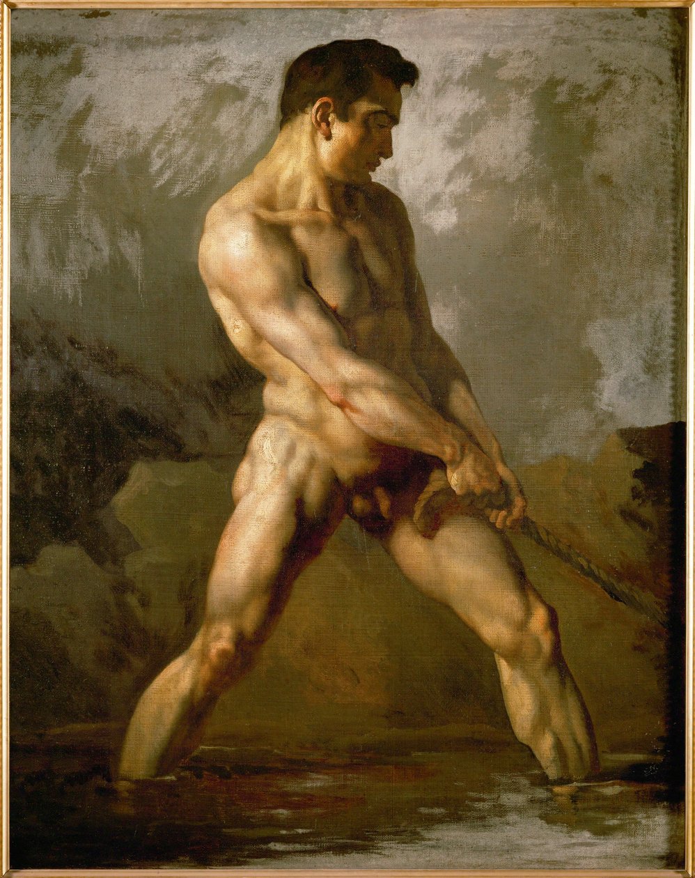 Studie af en mandlig nøgen ... (olie på lærred) af Theodore Gericault