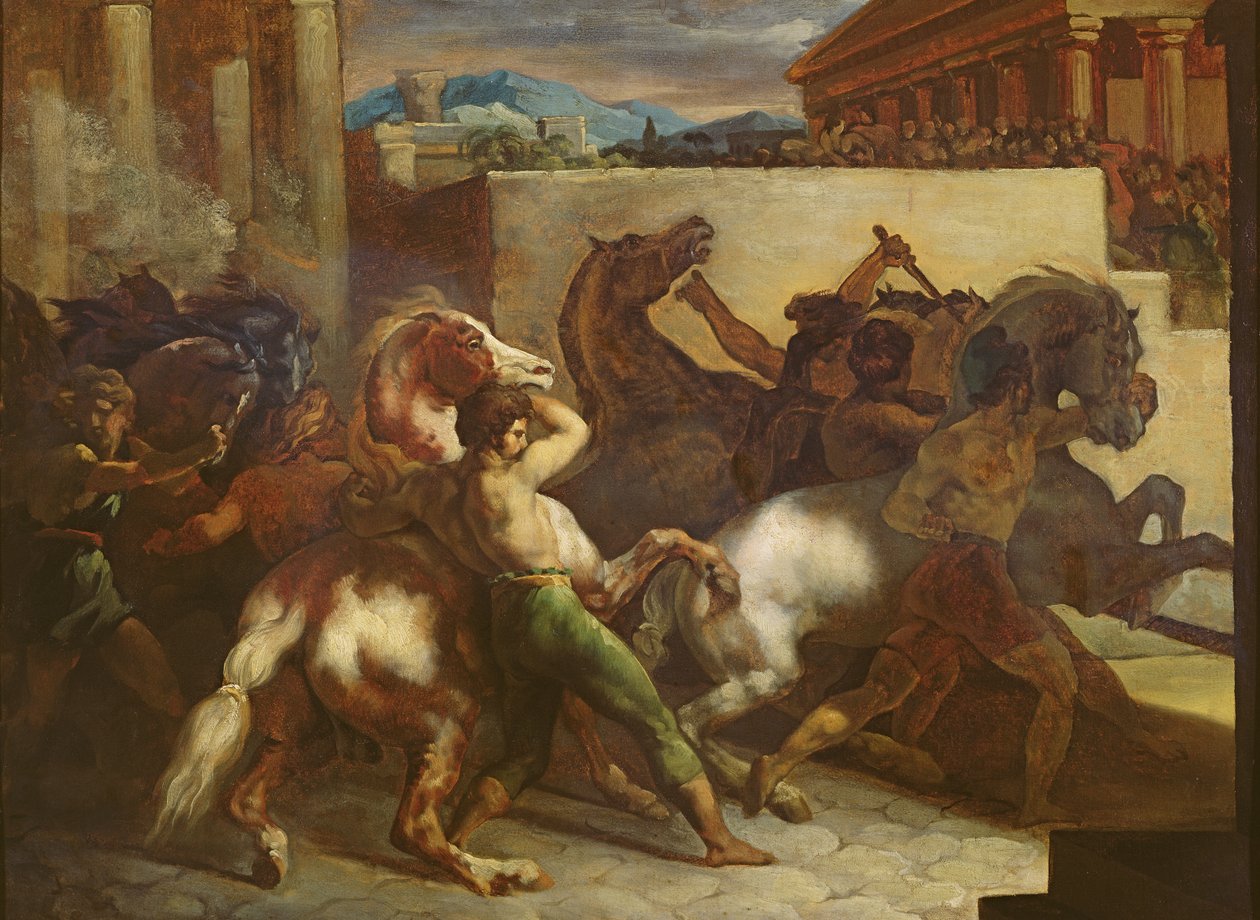 The Wild Horse Race i Rom, ca. 1817 (olie på papir) af Theodore Gericault