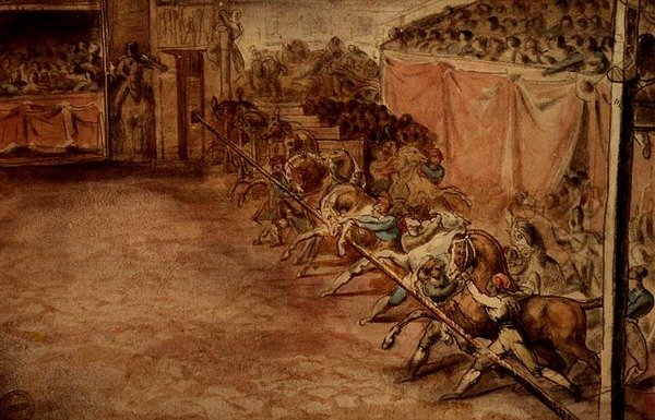 Løbet på Corso (blyant, pen, blæk og akvarel) af Theodore Gericault