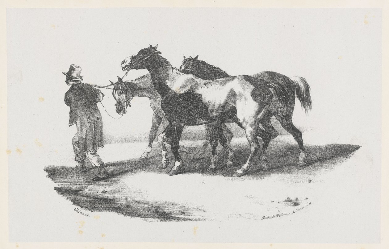 Tre heste på vej til slagteriet (Three Horses Being Led to the Slaughterhouse) af Theodore Gericault