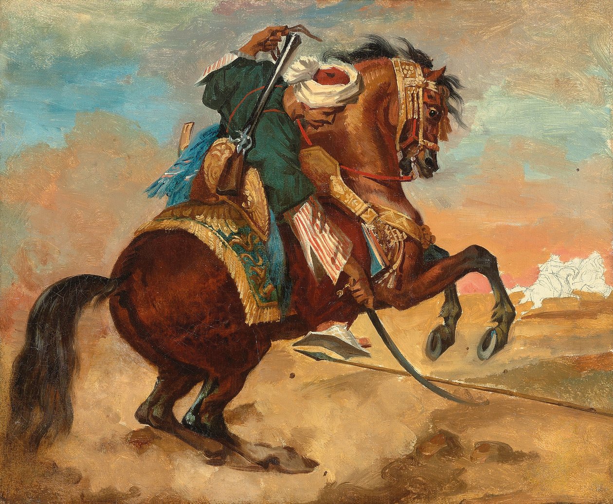 Turk monteret på kastanjefarvet hest, ca. 1810 (olie på lærred) af Theodore Gericault