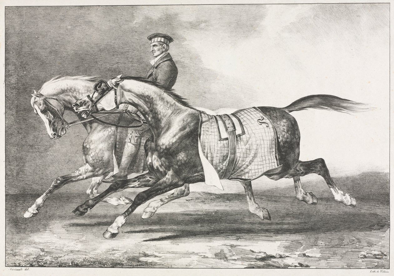 To plettede heste i motion, 1822. af Theodore Gericault