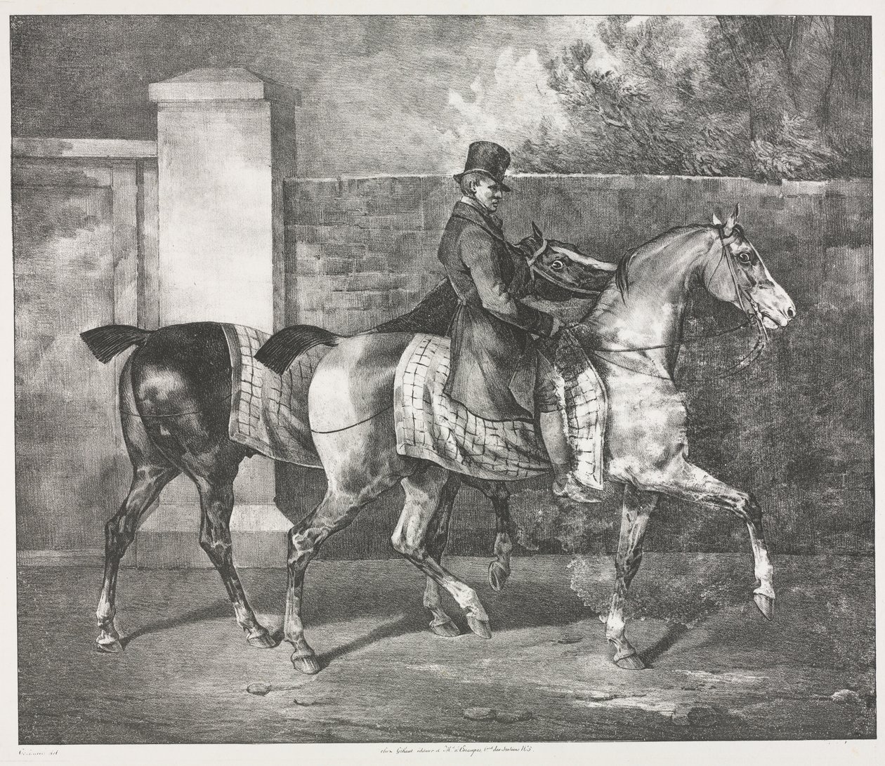 To heste trænet af en jockey af Theodore Gericault