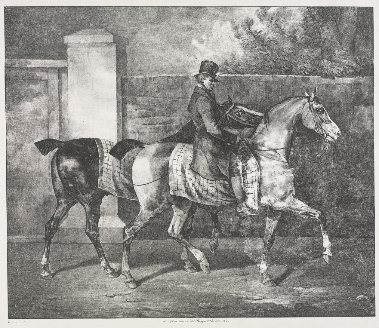 To heste, der trænes af en jockey af Theodore Gericault