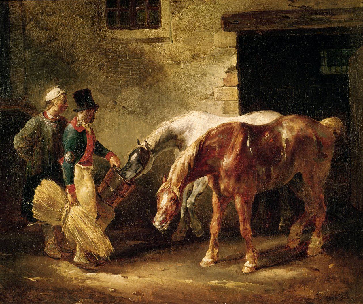 To postheste ved døren til en stald af Theodore Gericault