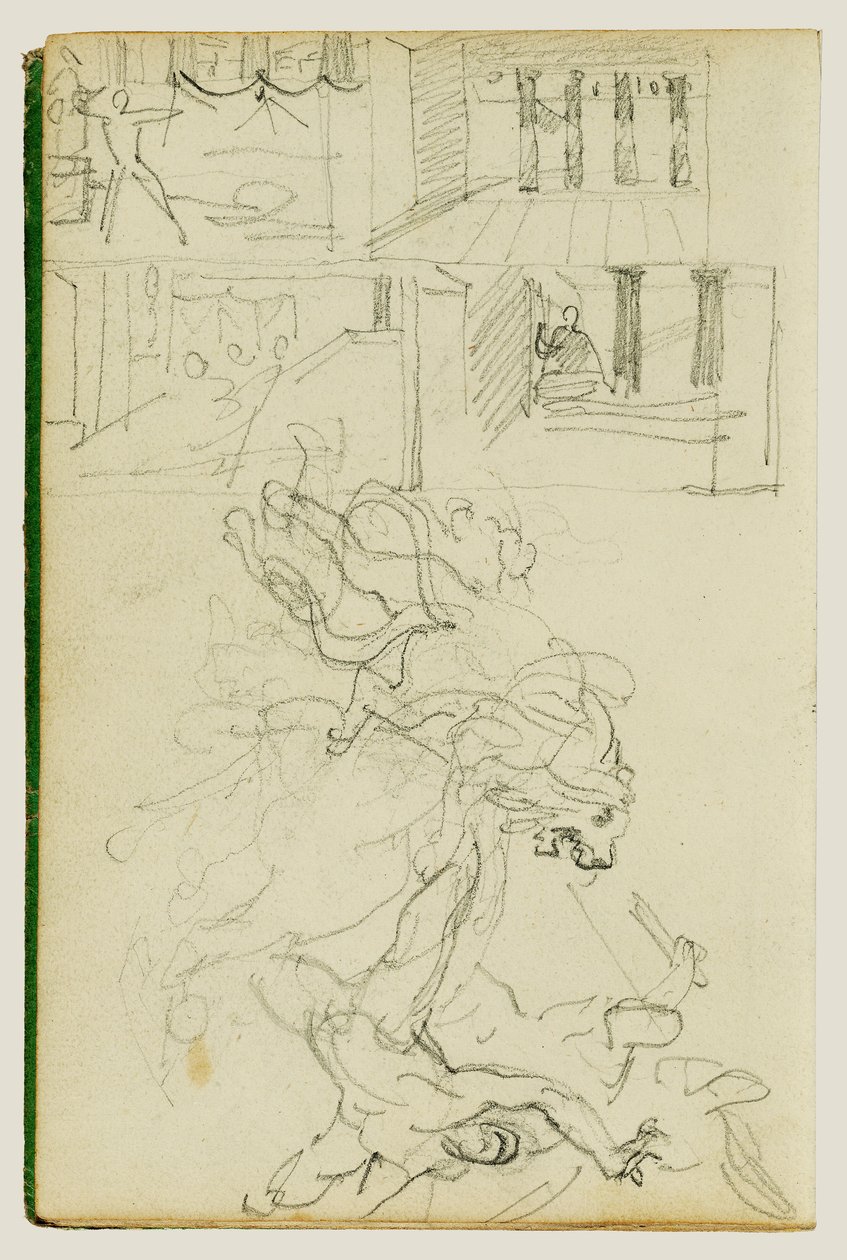 To kompositoriske studier af en løvejagt af Theodore Gericault