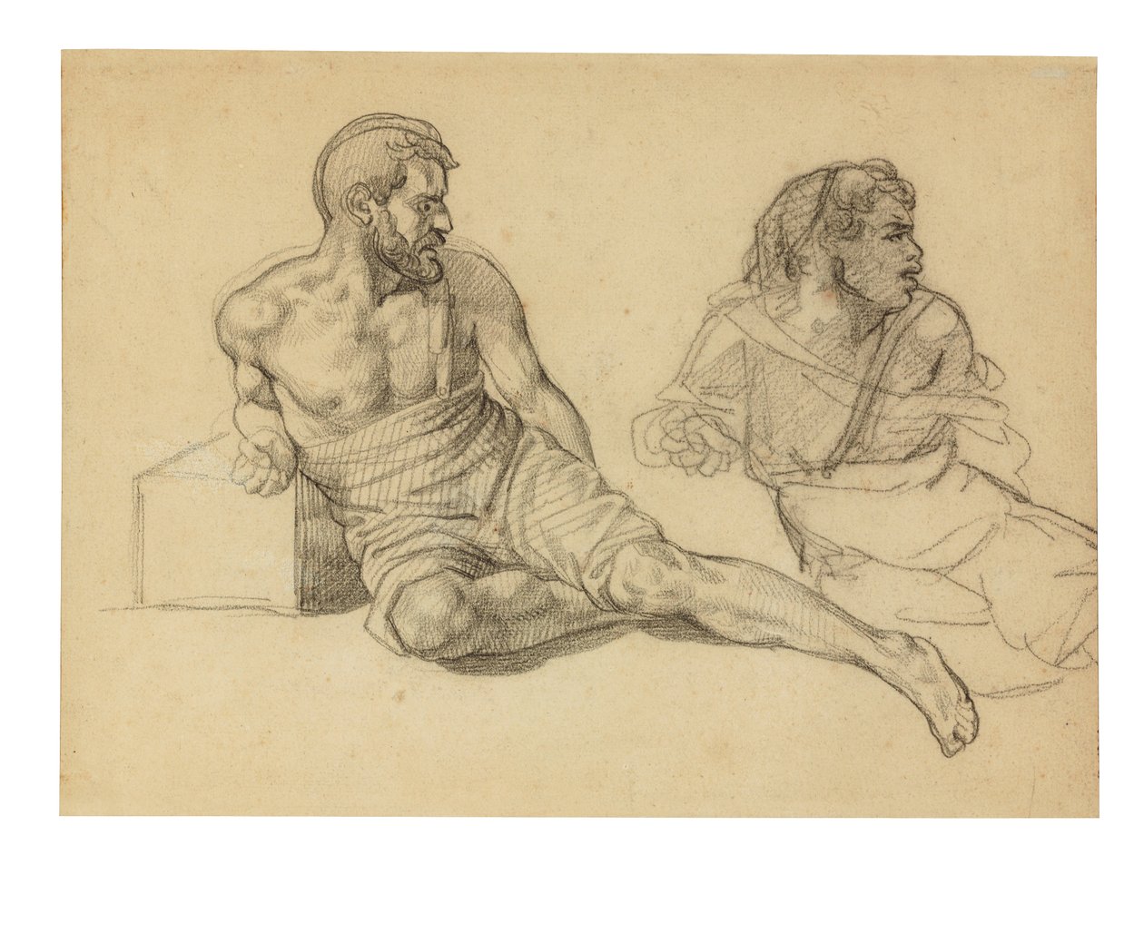 To undersøgelser til figuren, der sidder ved mastens fod af Theodore Gericault