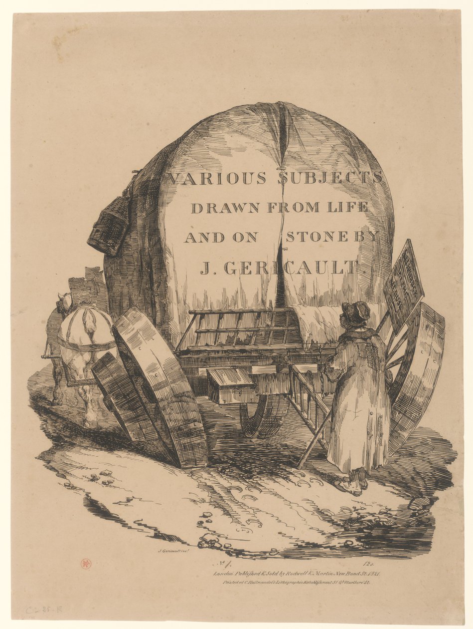 En hestevogn (Titel på den engelske serie) [A Hitched Wagon or A Horse-Drawn Cart (Titelblad i den engelske serie)] af Theodore Gericault