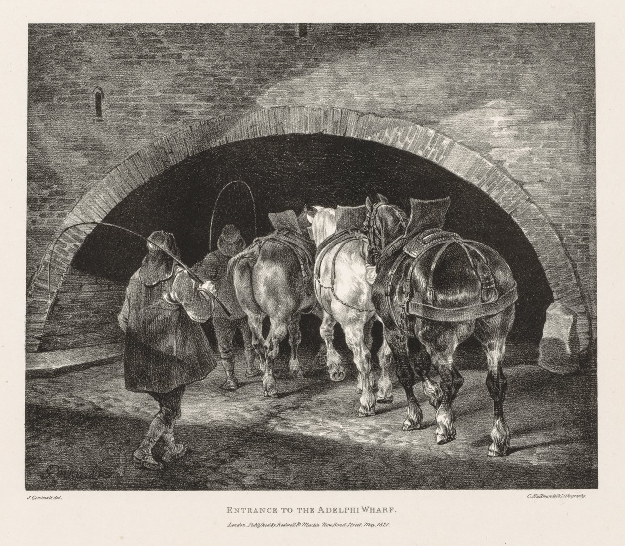 Forskellige emner tegnet fra livet og på sten: Indgang til Adelphi Wharf af Theodore Gericault