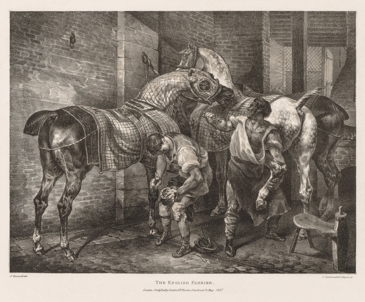 Forskellige emner tegnet af livet og på sten: Den engelske beslagsmed af Theodore Gericault