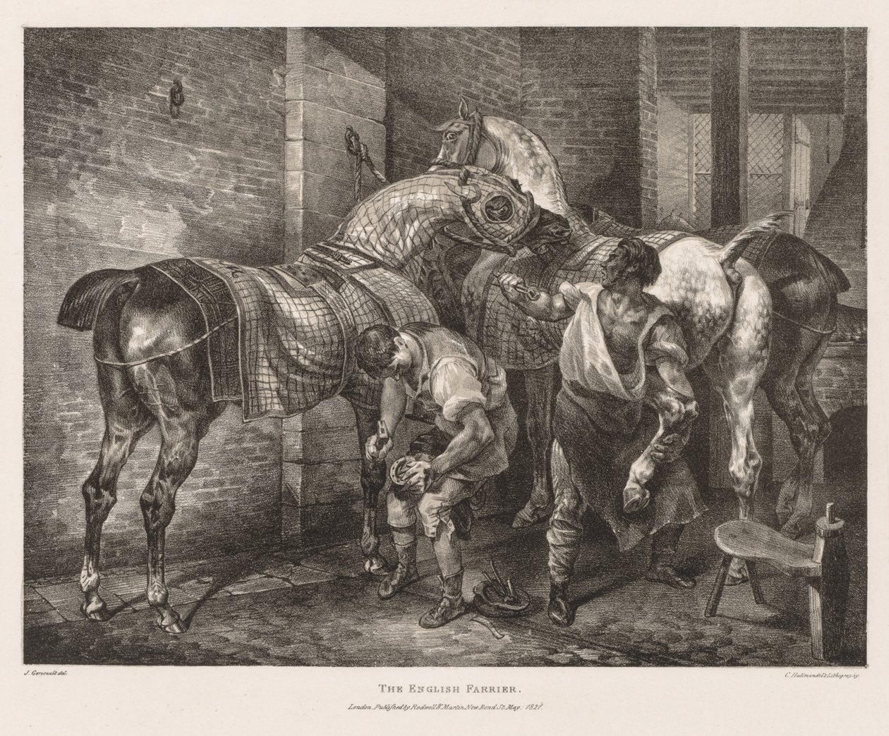 Forskellige emner tegnet fra livet og på sten: The English Farrier, 1821. af Theodore Gericault