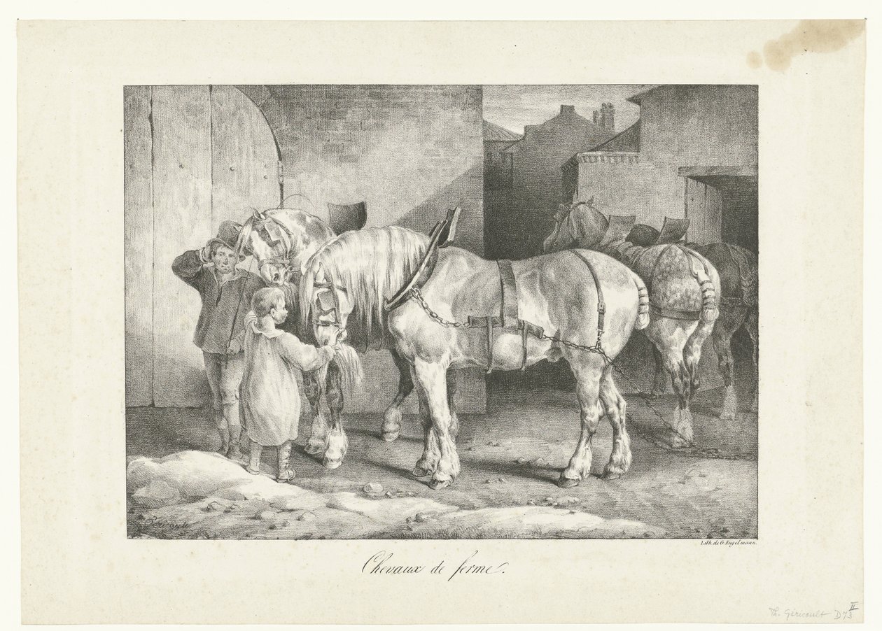 Werkpaarden Gårdsheste (titel på objekt) Fire forskellige emner (serietitel) af Theodore Gericault