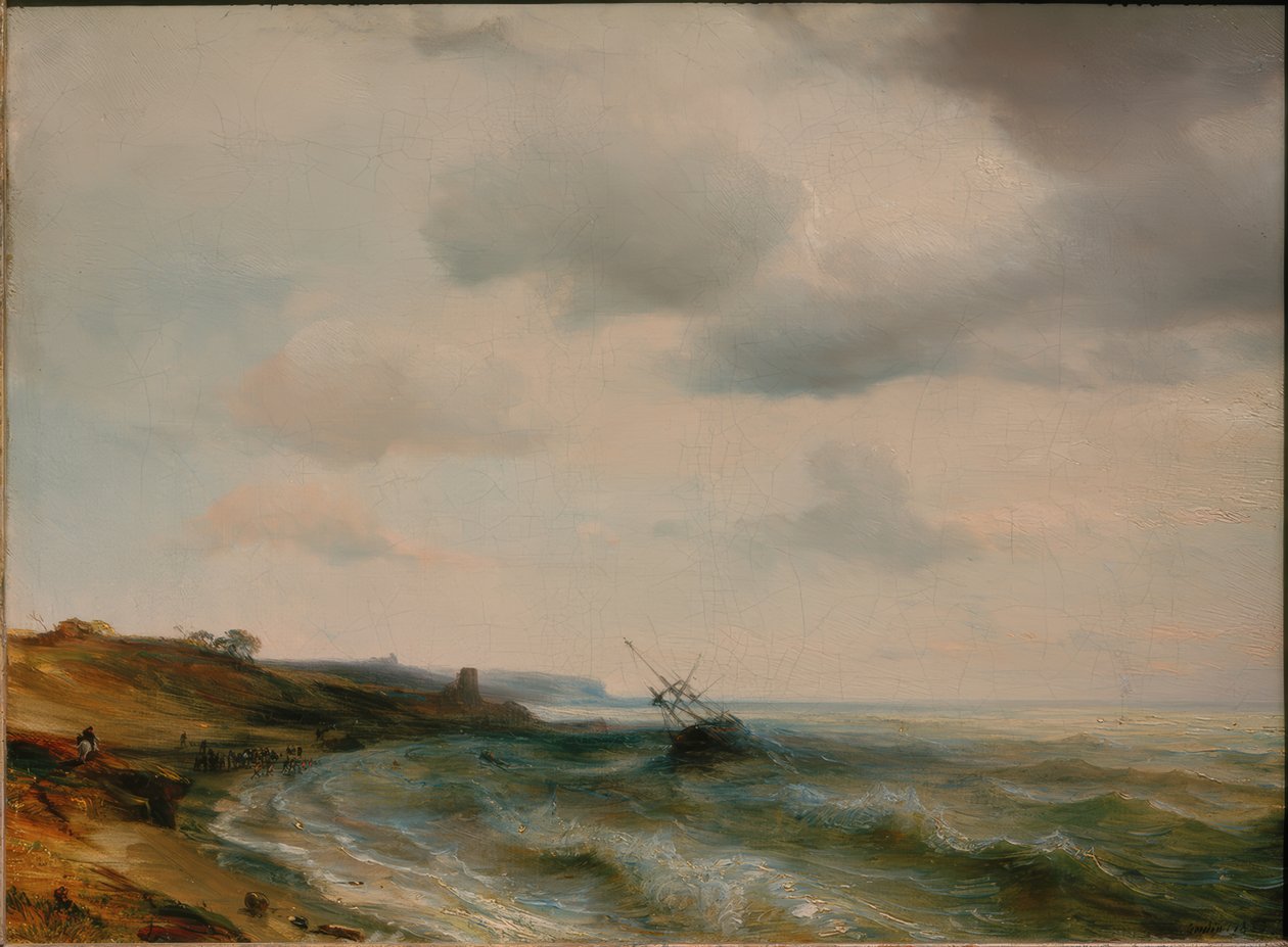 Strand med et strandet skib af Theodore Gudin