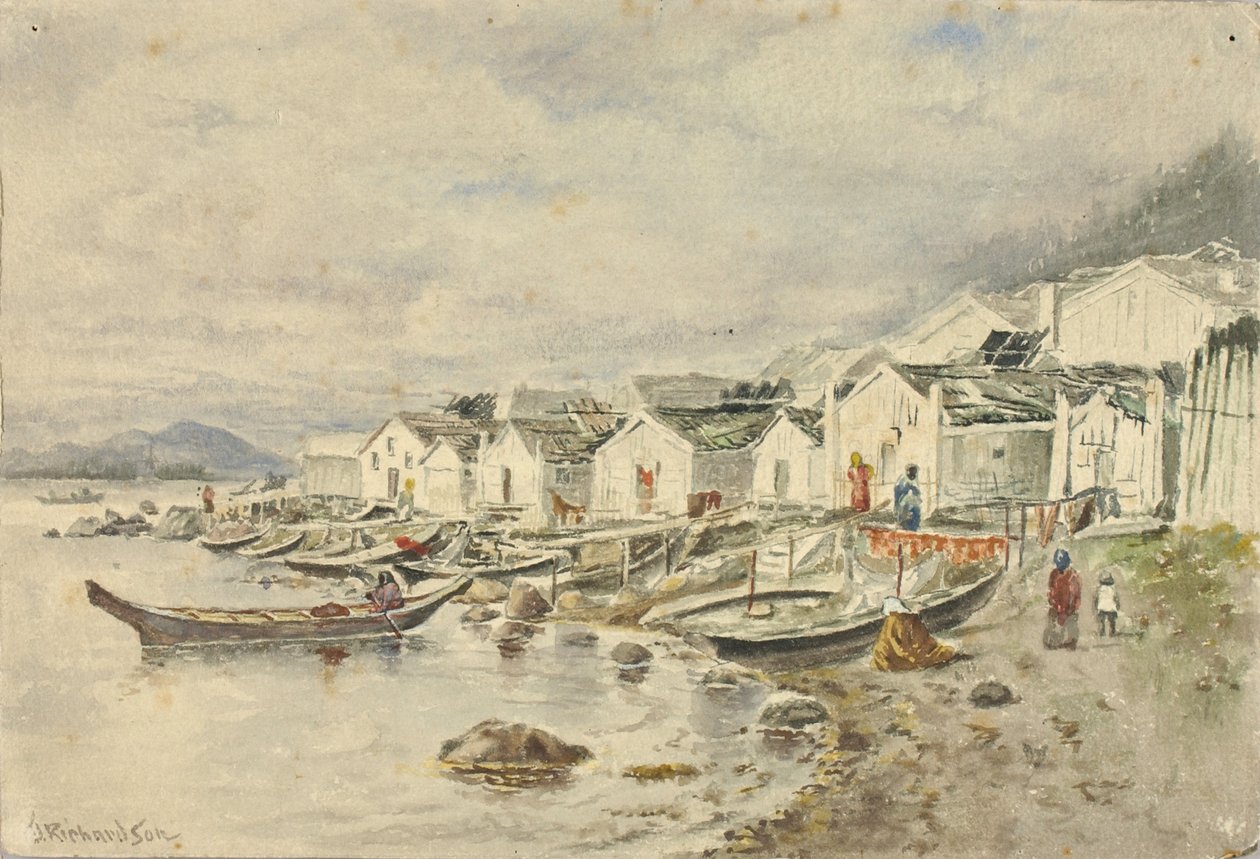 The Ranch Native Village, Sitka, 1884. af Theodore J. Richardson