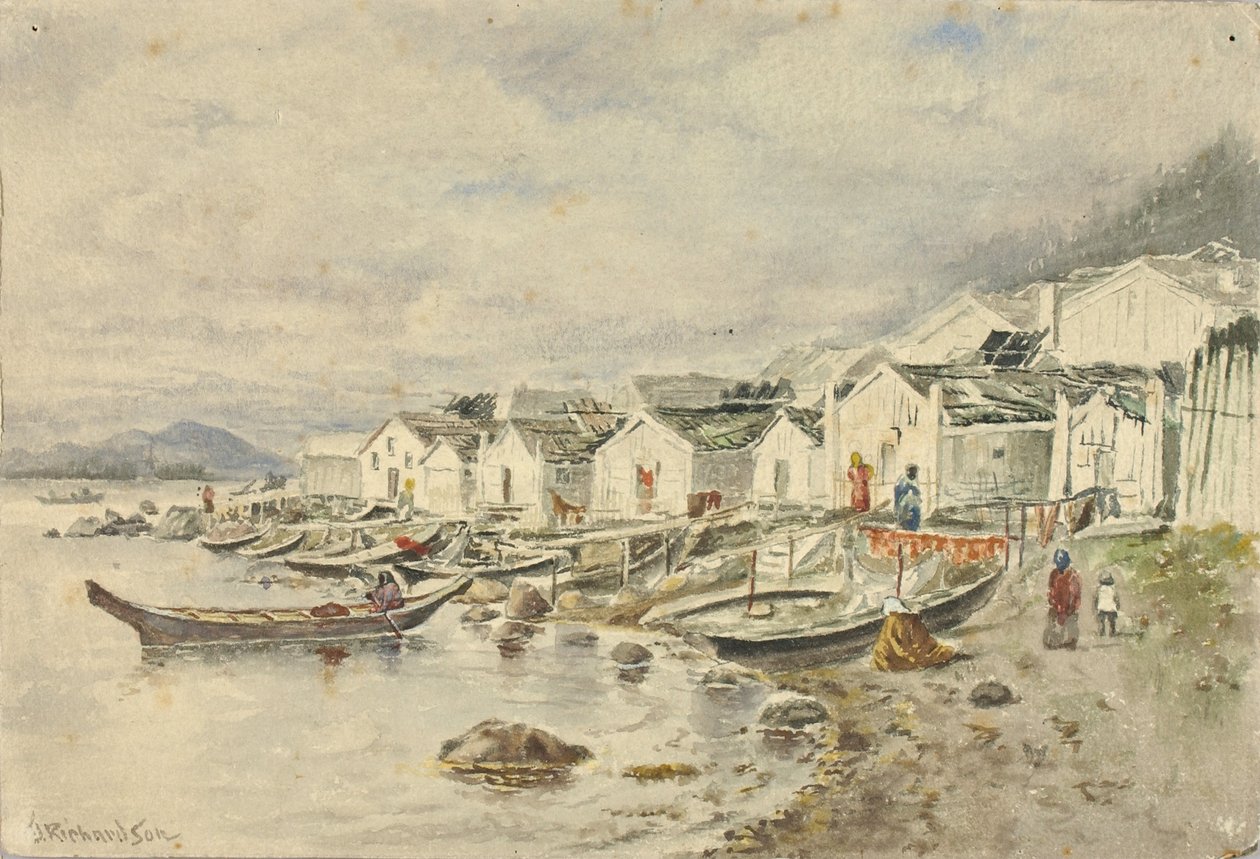 Den indfødte landsby på ranchen, Sitka, 1884 af Theodore J. Richardson