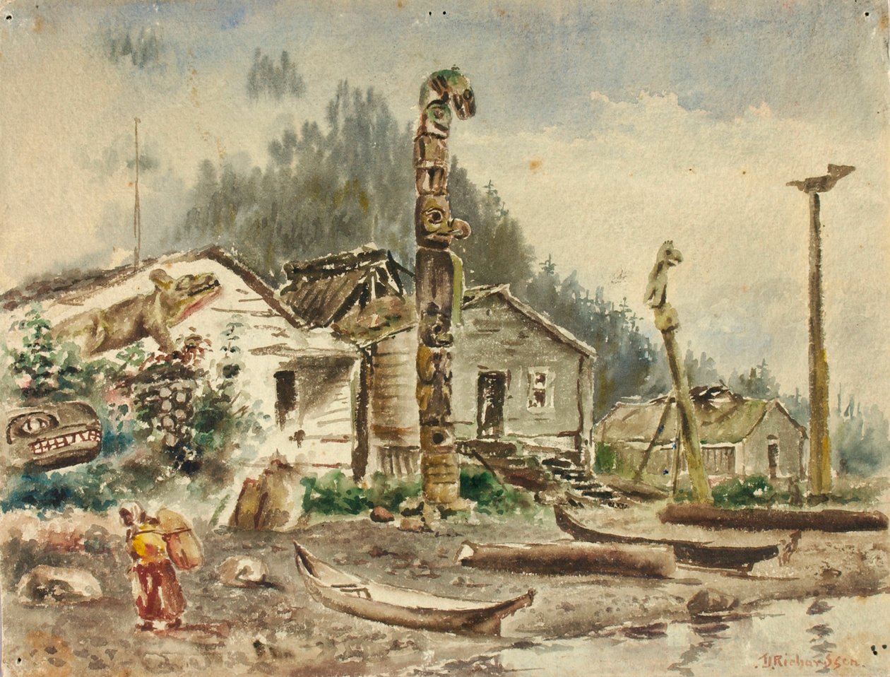 Udsigt over Wrangell, Alaska, i 1884. af Theodore J. Richardson