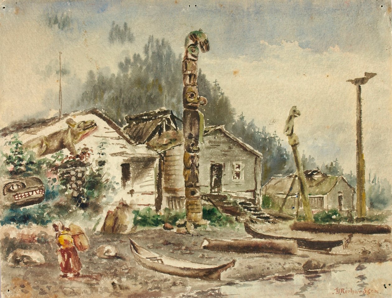Udsigt over Wrangell, Alaska, i 1884 af Theodore J. Richardson