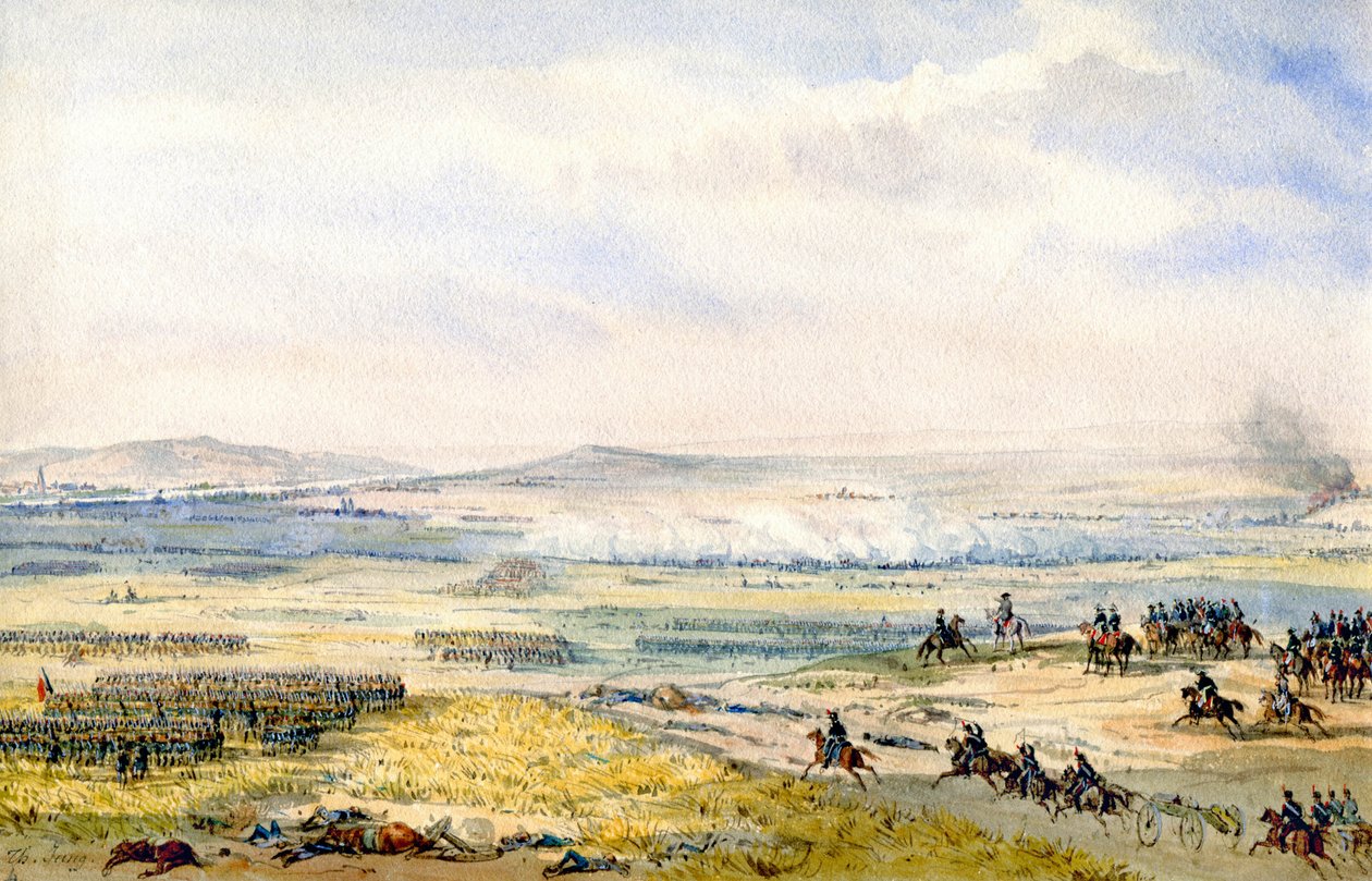 Slaget ved Wagram, ca. 1850 (akvarel) af Theodore Jung