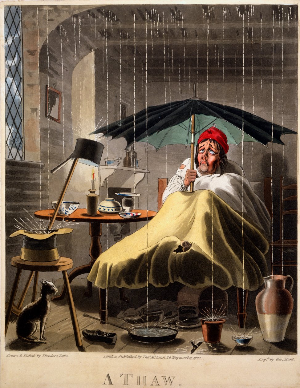 A Thaw, tryk lavet af George Hunt, 1827 (håndfarvet gravering) af Theodore Lane
