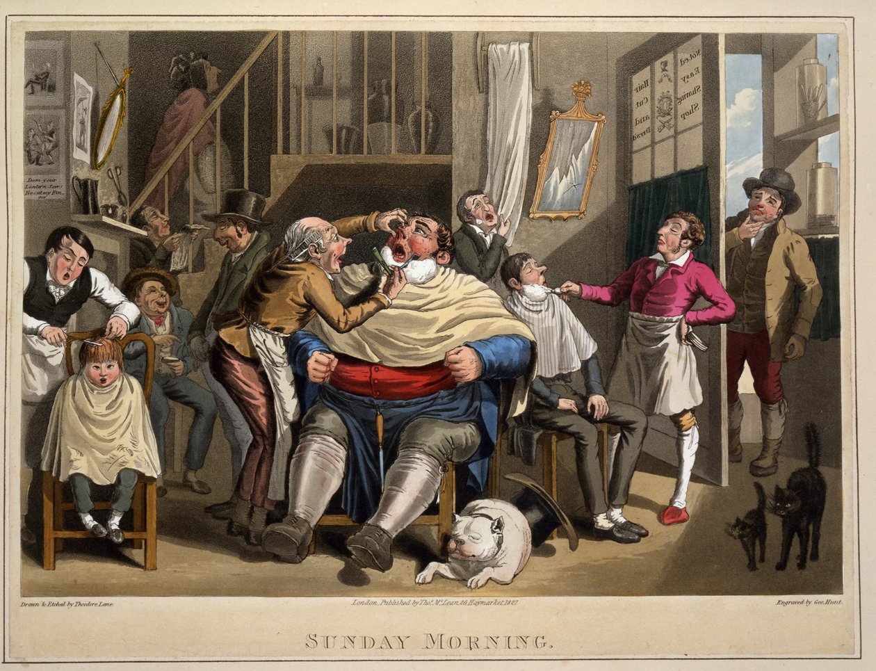 Søndag Morgen, eng. George Hunt, pub. Thos. McLean, London, 1827 (håndfarvet gravering) af Theodore Lane