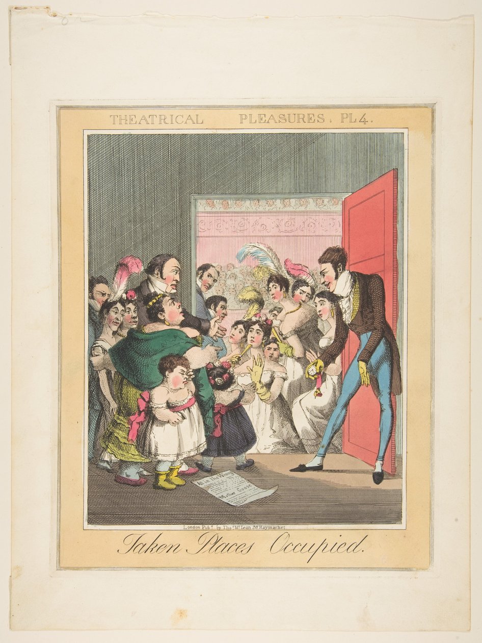 Teaterfornøjelser, Plade 4: Optaget pladser, ca. 1835. af Theodore Lane