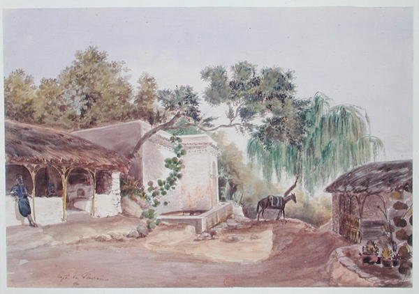 En café i Algier, ca. 1835 (akvarel på papir) af Theodore Leblanc