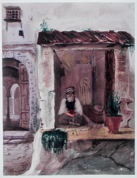 A Tobacconist, Algier, ca. 1840 (akvarel på papir) af Theodore Leblanc