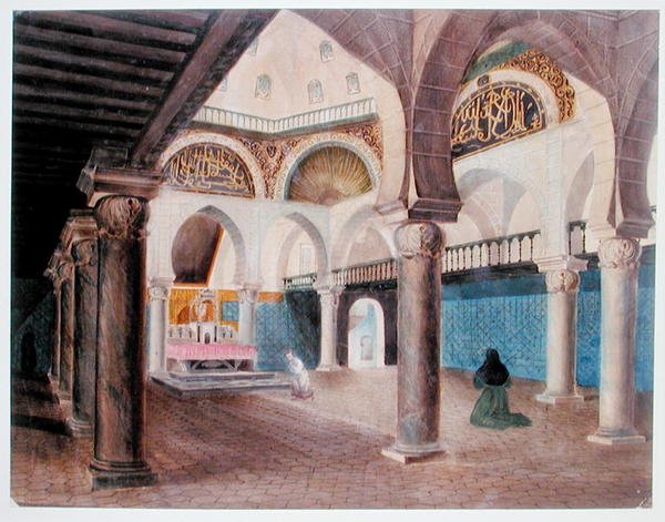 Interiør af en moske omdannet til et biskopspalads, Algier, ca. 1835 (akvarel på papir) af Theodore Leblanc