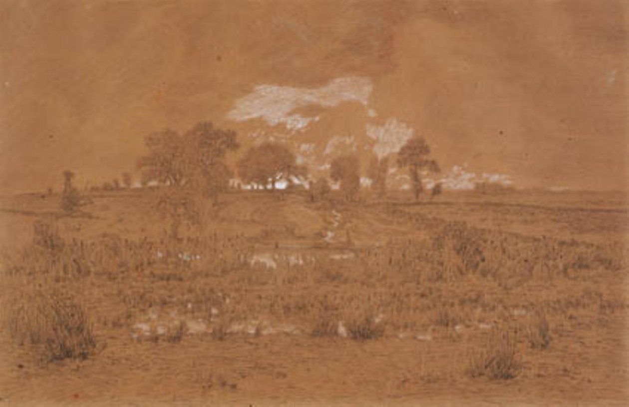 Aftenlandskab med en mose af Theodore Rousseau