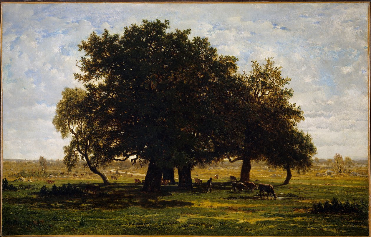 Group of Chenes, Apremont. Maleri af Theodore Rousseau (1812-1867) af Pierre Etienne Theodore Rousseau