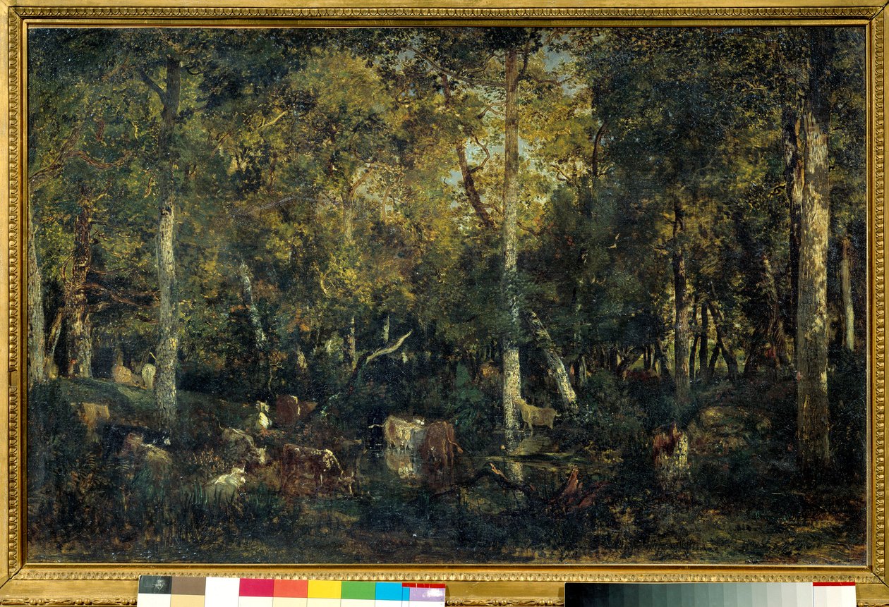 Træinteriør kaldet den gamle sovesal i Bas-Breau (Fontainebleau-skov) Maleri af Theodore Rousseau (1812-1887) 1836 Søn. 0,65x1,03 m Paris, Orsay Museum af Pierre Etienne Theodore Rousseau