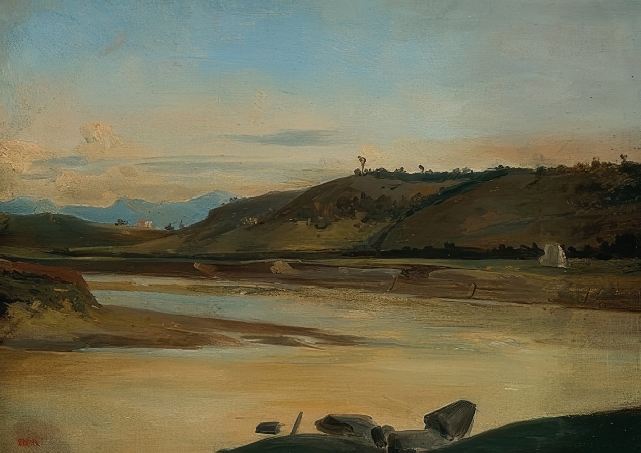 Landskab med flod. Omkring 1834/35 af Pierre Etienne Theodore Rousseau