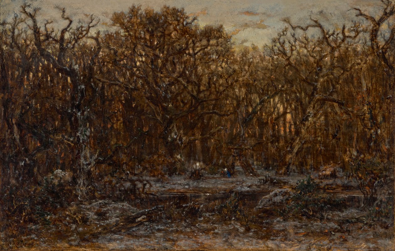 Skov ved solnedgang om vinteren af Theodore Rousseau