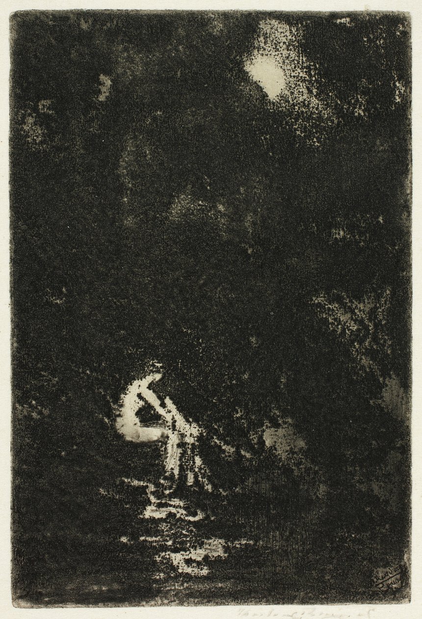 En nymfe, der bader, måneskin af Theodore Roussel