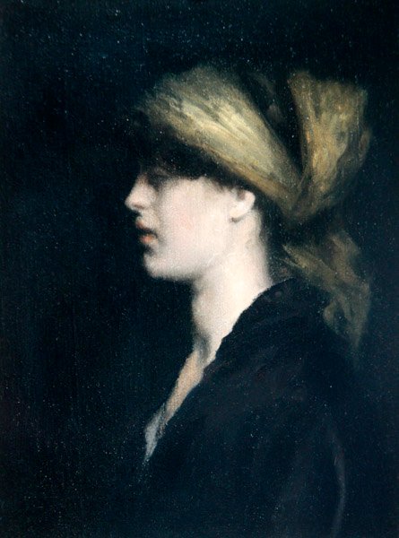Chiaroscuro, en profil, det gyldne tørklæde, ca. 1900 (olie på lærred) af Theodore Roussel