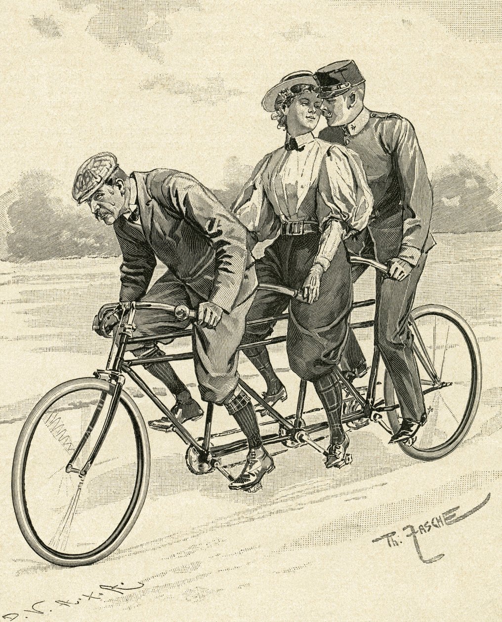 Cykel til tre personer, kaldet tandemcykel af Theodore Zasche