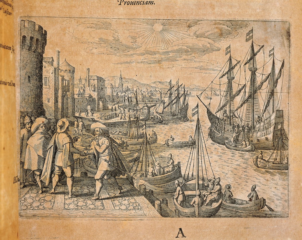 Karaveller på vej til den nye verden, Spanien, gravering af Theodor de Bry (1528-1598) af Theodore de Bry